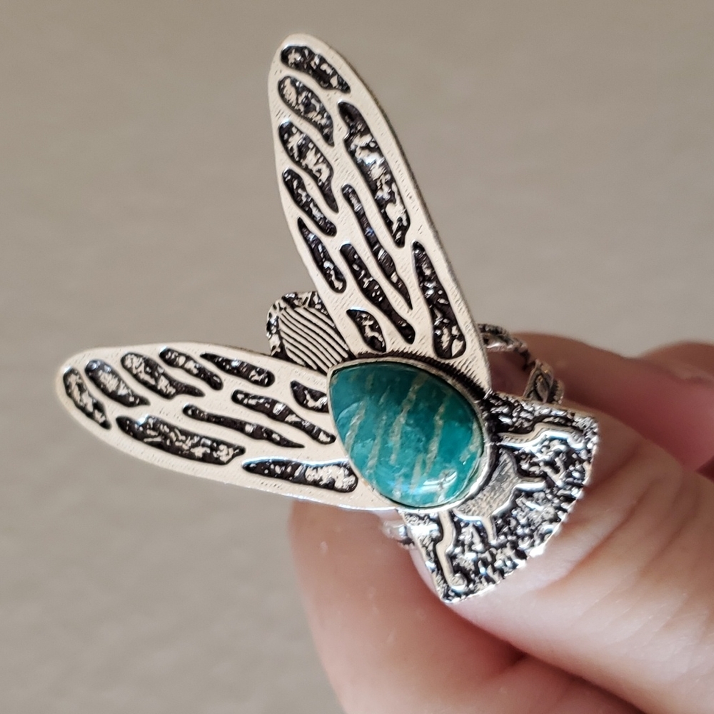 New Amazonite Flying Insect Silver Ring.